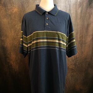 Towncraft Navy Polo with Olive and White Stripes